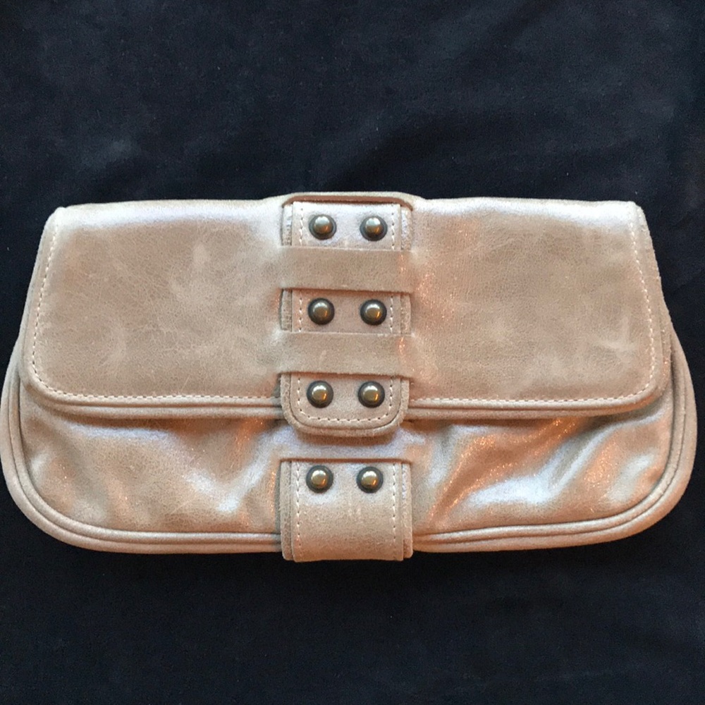 KALE Designer Brand Shimmery Golden Beige Suede Clutch